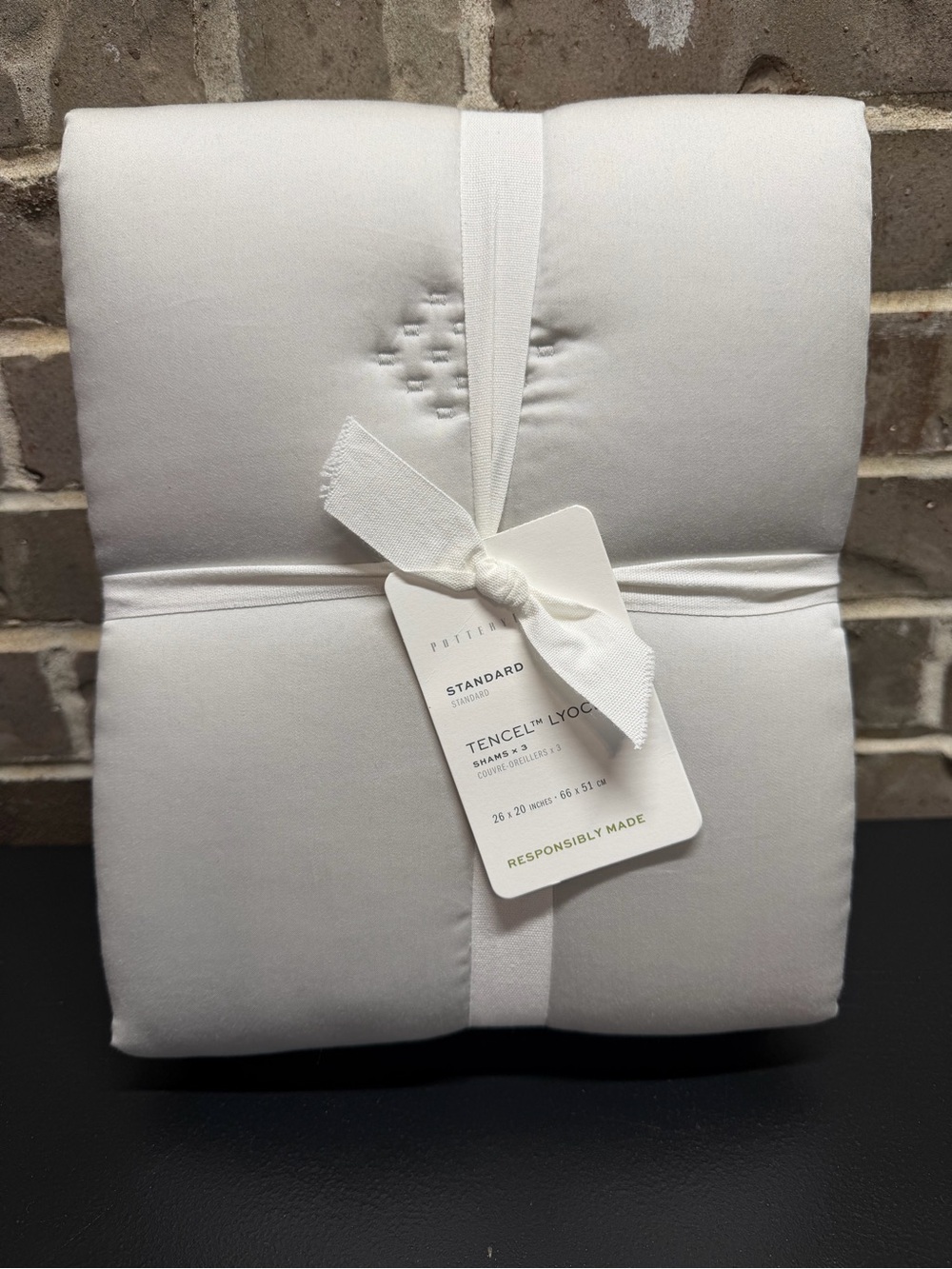 Pottery Barn Tufted Tencel Lyocell 3 Standard Pillow Sham Covers Gray Mist NWT